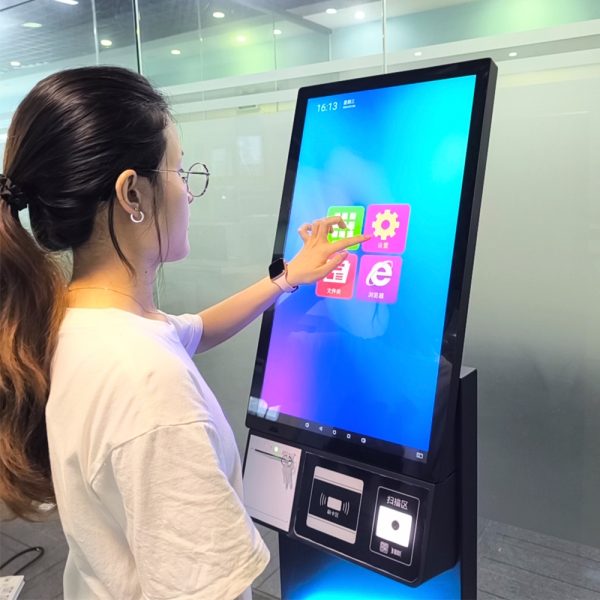 Kiosk with QR code card reader and printer